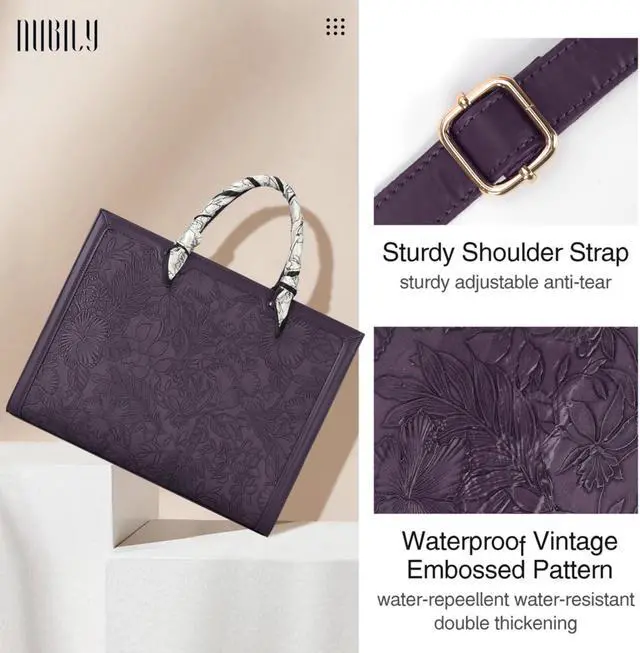 Alt view image 3 of 5 - Laptop Bag for Women 15.6 Inch Laptop Tote Bag Waterproof Leather Computer Tote Bag Business Lightweight Office Briefcase Large Capacity Handbag Shoulder Bag Plum