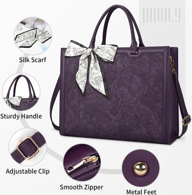 Alt view image 2 of 5 - Laptop Bag for Women 15.6 Inch Laptop Tote Bag Waterproof Leather Computer Tote Bag Business Lightweight Office Briefcase Large Capacity Handbag Shoulder Bag Plum