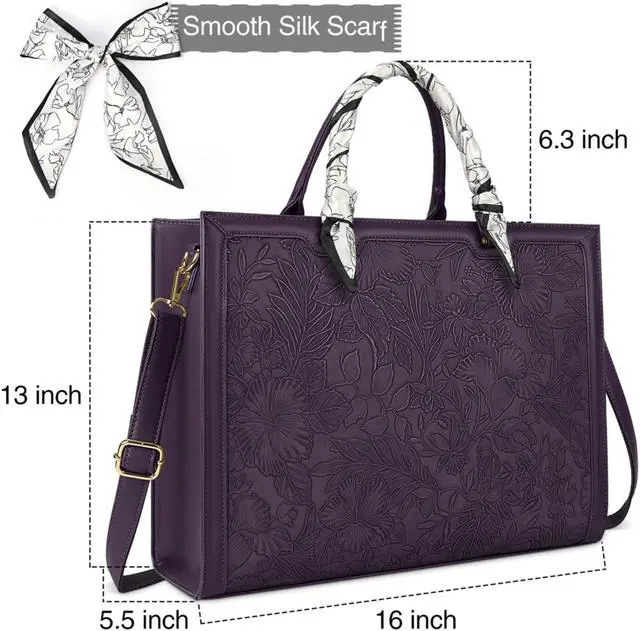 Alt view image 4 of 5 - Laptop Bag for Women 15.6 Inch Laptop Tote Bag Waterproof Leather Computer Tote Bag Business Lightweight Office Briefcase Large Capacity Handbag Shoulder Bag Plum