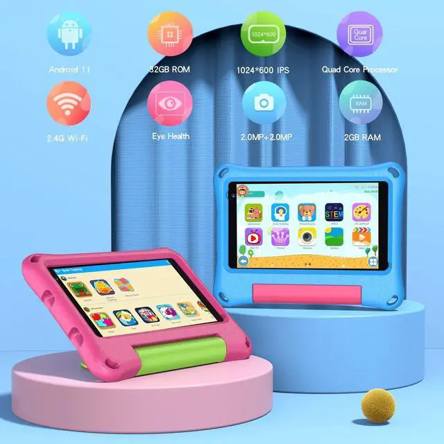 Alt view image 2 of 5 - VASOUN Kids Tablet 7 Inch Tablet for Toddlers, Android 13 2GB RAM 32GB RAM with WiFi Dual Camera, Parental Control,Bluetooth, Kid-Proof with Case for Boys Girls (Pink)