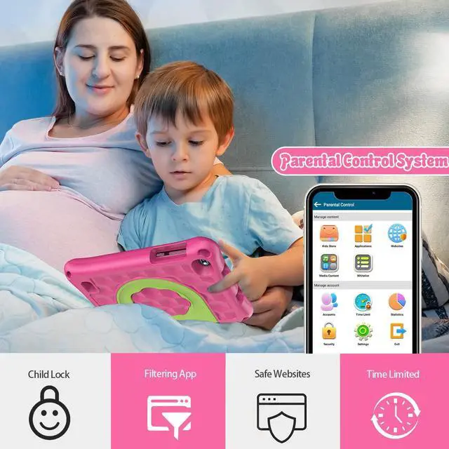 Alt view image 3 of 5 - VASOUN Kids Tablet 7 Inch Tablet for Toddlers, Android 13 2GB RAM 32GB RAM with WiFi Dual Camera, Parental Control,Bluetooth, Kid-Proof with Case for Boys Girls (Pink)