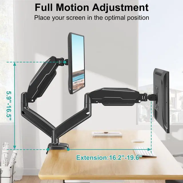 Alt view image 5 of 5 - MOUNT PRO Single Monitor Desk Mount - Articulating Gas Spring Arm, Removable VESA Monitor Mount Computer Monitor Stand with Clamp and Grommet Base Fits 13 to 32 Inch Screen, VESA 75x75, 100x100, Black