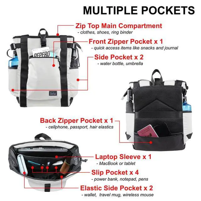 Alt view image 4 of 5 - Rangeland Unisex Laptop Tote Backpack Convertible Lightweight Nylon Water-Resistant Everyday Shoulder Tote bag Backpack with Water Bottle Pocket Work Travel, White