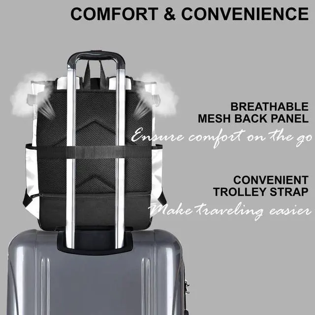 Alt view image 5 of 5 - Rangeland Unisex Laptop Tote Backpack Convertible Lightweight Nylon Water-Resistant Everyday Shoulder Tote bag Backpack with Water Bottle Pocket Work Travel, White