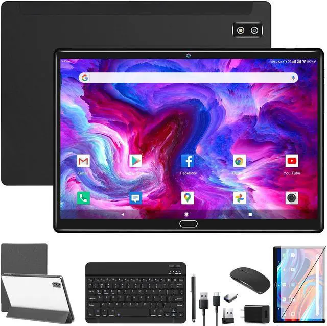 Main image of 2025 Latest Android 13 Tablet, 2 in 1 Tablet 10.1 Inch, 4G Cellular Tablets with Keyboard, 64GB ROM + 4GB RAM, Octa-Core Processor, 2 Sim Slots, 13MP Camera, GPS/WiFi/Bluetooth/Mouse/Stylus(Black)