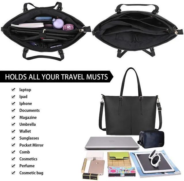 Alt view image 2 of 5 - Laptop Tote Computer Bag for Women 15.6 Inch Waterproof Lightweight Leather For Business Office Work Briefcase Large Travel Shoulder Handbag Black