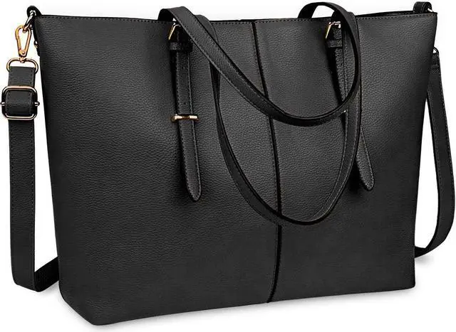 Main image of Laptop Tote Computer Bag for Women 15.6 Inch Waterproof Lightweight Leather For Business Office Work Briefcase Large Travel Shoulder Handbag Black