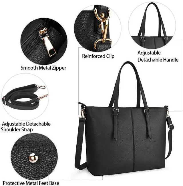 Alt view image 4 of 5 - Laptop Tote Computer Bag for Women 15.6 Inch Waterproof Lightweight Leather For Business Office Work Briefcase Large Travel Shoulder Handbag Black