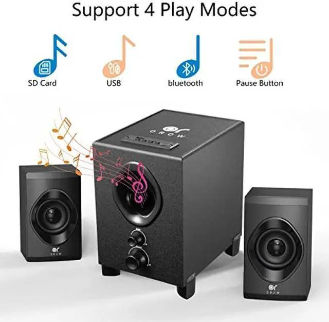 Alt view image 2 of 5 - OROW Bluetooth Computer Speakers with Subwoofer,Front Knob 18W Wireless PC Speakers,Support SD &USB&AUX&Bluetooth Play,Great for Party/Game/TV (S213)