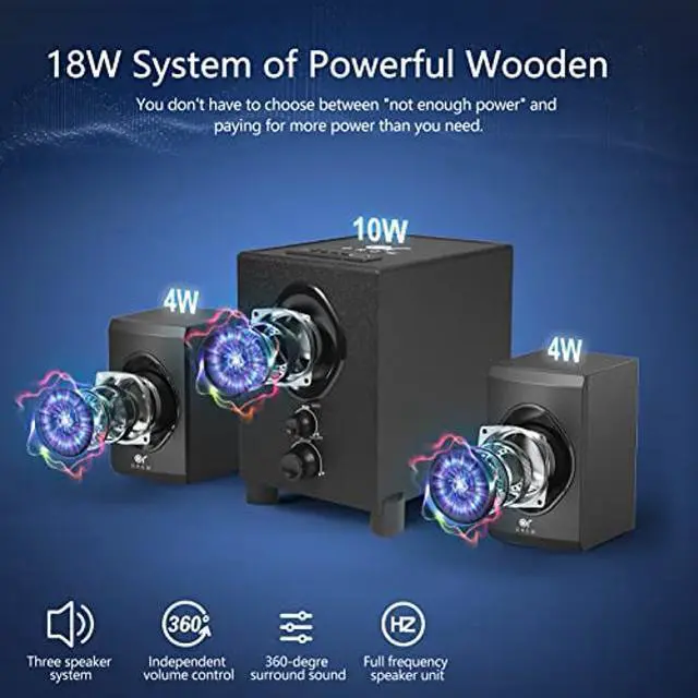 Alt view image 4 of 5 - OROW Bluetooth Computer Speakers with Subwoofer,Front Knob 18W Wireless PC Speakers,Support SD &USB&AUX&Bluetooth Play,Great for Party/Game/TV (S213)