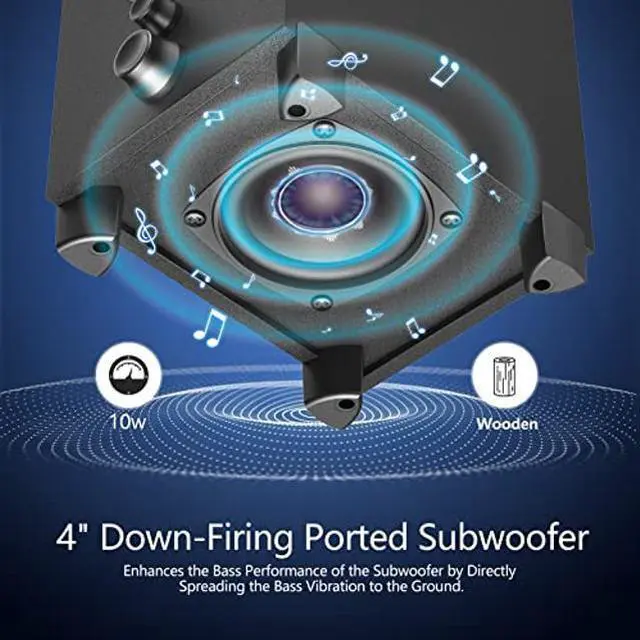 Alt view image 5 of 5 - OROW Bluetooth Computer Speakers with Subwoofer,Front Knob 18W Wireless PC Speakers,Support SD &USB&AUX&Bluetooth Play,Great for Party/Game/TV (S213)
