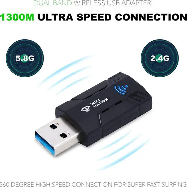 Alt view image 3 of 5 - WiFi Nation® WiFi Dongle 1300Mbps WiFi Adapter 2.4G/5G Dual Band Mini USB 3.0 802.11ac Wireless Network Adapter for PC Desktop Laptop Windows MacOS & Most of Linux Distros