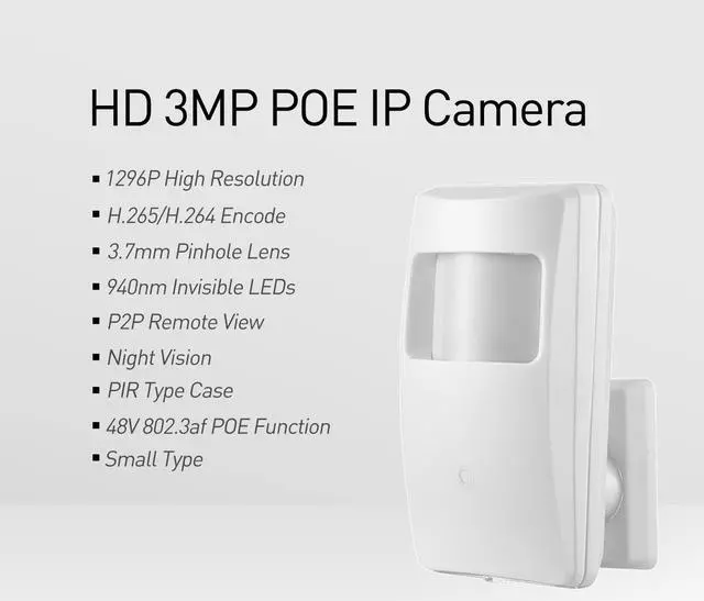 Alt view image 2 of 5 - REVOTECH PIR POE IP Camera, HD 3MP Small Indoor Security Camera Covert 3.7mm Lens 940nm Invisible LEDs IR Night Vision P2P H.265(IPIR-M-P White)