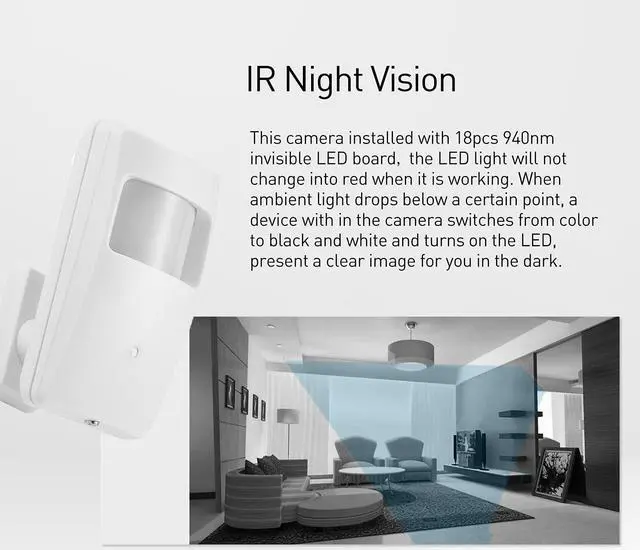 Alt view image 4 of 5 - REVOTECH PIR POE IP Camera, HD 3MP Small Indoor Security Camera Covert 3.7mm Lens 940nm Invisible LEDs IR Night Vision P2P H.265(IPIR-M-P White)