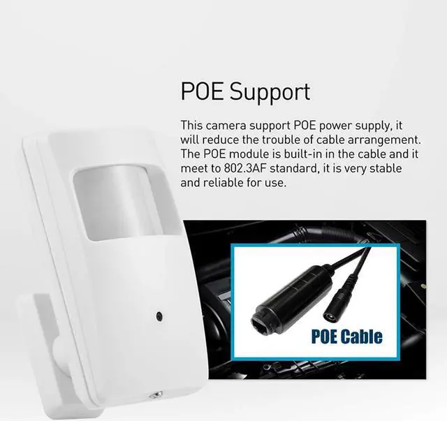 Alt view image 3 of 5 - REVOTECH PIR POE IP Camera, HD 3MP Small Indoor Security Camera Covert 3.7mm Lens 940nm Invisible LEDs IR Night Vision P2P H.265(IPIR-M-P White)