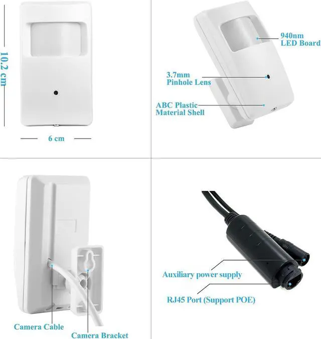 Alt view image 5 of 5 - REVOTECH PIR POE IP Camera, HD 3MP Small Indoor Security Camera Covert 3.7mm Lens 940nm Invisible LEDs IR Night Vision P2P H.265(IPIR-M-P White)