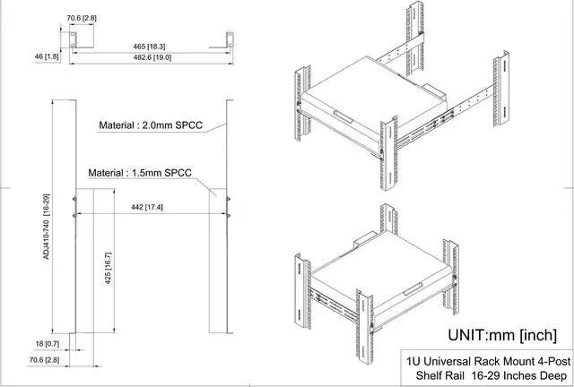 Alt view image 5 of 5 - QiaoYoubang 1U Universal Rack Mount Rails- 4-Post Server Rack Shelf Rail 16-29 inches Adjustable Depth for APC HP IBM DELL Compaq