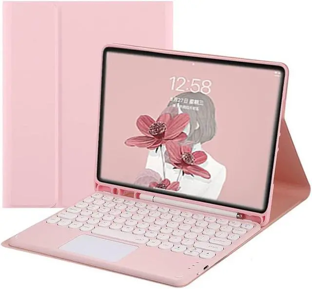 Main image of HENGHUI Touch Keyboard for Galaxy Tab S8+ 12.4" 2022 / Tab S7 FE/Tab S7+ 12.4 Inch Keyboard Case with Touchpad Cute Round Key Color Keyboard Detachable Keyboard Cover (Pink)