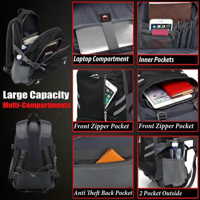 Alt view image 2 of 5 - ProEtrade Backpack Bookbag for College Laptop Travel, Fit Laptop Up to 15.6 inch Multi Compartment with USB Charging Port Anti theft, Gift for Men Women (Black)