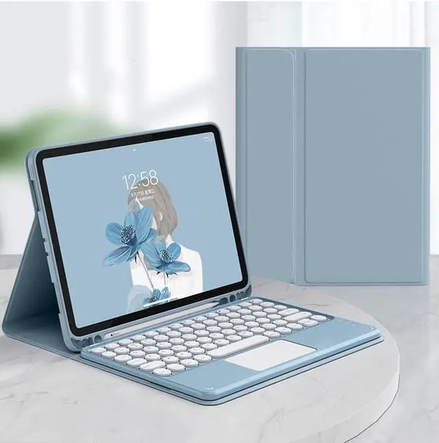 Alt view image 2 of 5 - Keyboard Case for Samsung Galaxy Tab A8 10.5 inch 2022 Touchpad Keyboard Cover with S Pen Holder Cute Round Key Detachable Color Keyboard (MistyBlue)