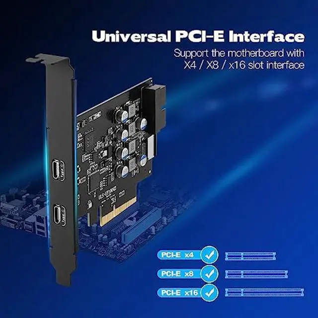 Alt view image 2 of 5 - YEELIYA USB C PCIe Card SuperSpeed 10Gbps with 2 USB C and 2 Internal Port(Type-E,19 Pin USB 3.0 Header) PCI-E Expansion Cards PCI Express Front Panel Adapter for Desktop PC