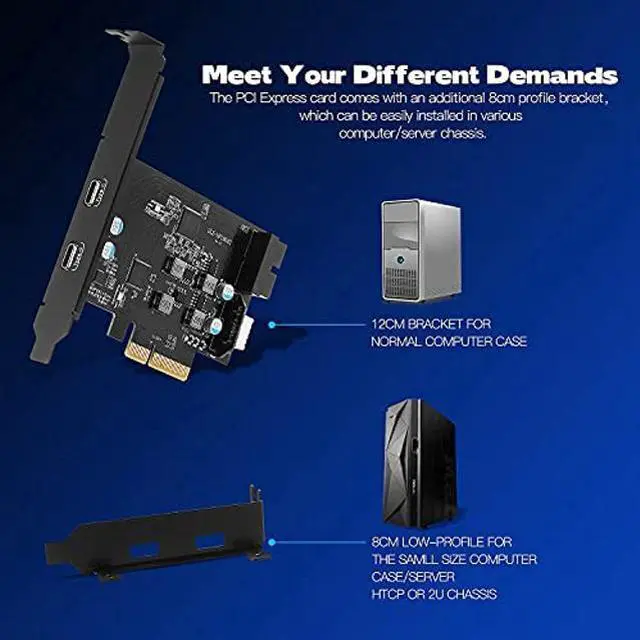 Alt view image 5 of 5 - YEELIYA USB C PCIe Card SuperSpeed 10Gbps with 2 USB C and 2 Internal Port(Type-E,19 Pin USB 3.0 Header) PCI-E Expansion Cards PCI Express Front Panel Adapter for Desktop PC