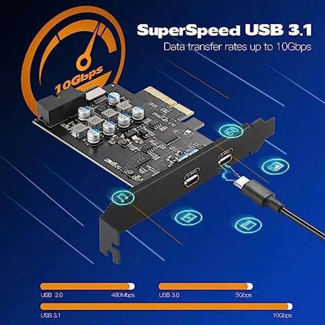 Alt view image 3 of 5 - YEELIYA USB C PCIe Card SuperSpeed 10Gbps with 2 USB C and 2 Internal Port(Type-E,19 Pin USB 3.0 Header) PCI-E Expansion Cards PCI Express Front Panel Adapter for Desktop PC