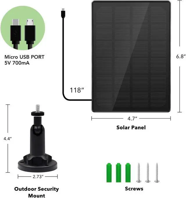Alt view image 2 of 5 - 2 Pack Solar Panel for Wireless Outdoor Security Camera,Compatible with DC 5V Rechargeable Battary Powered Surveillance Camera, Continuously Power for Outdoor Security Camera,5V 3.5W Micro USB Port