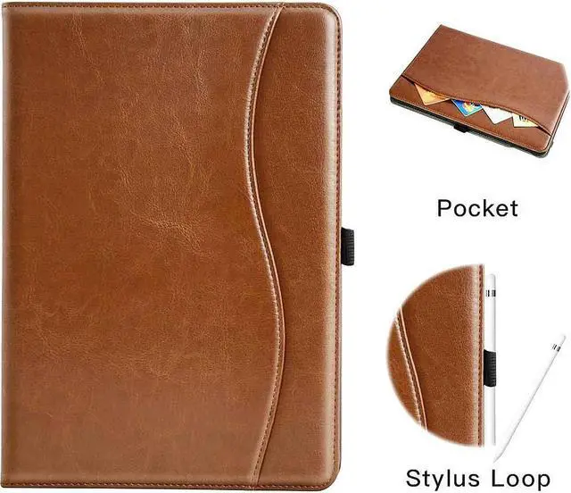 Alt view image 2 of 5 - SaharaCase Multi-Angle Case for Apple iPad 10.2" (9th Generation 2021) [Shockproof Bumper] Built in Pencil Holder Rugged Protection Hand Strap Antislip Leather Kickstand (Brown)