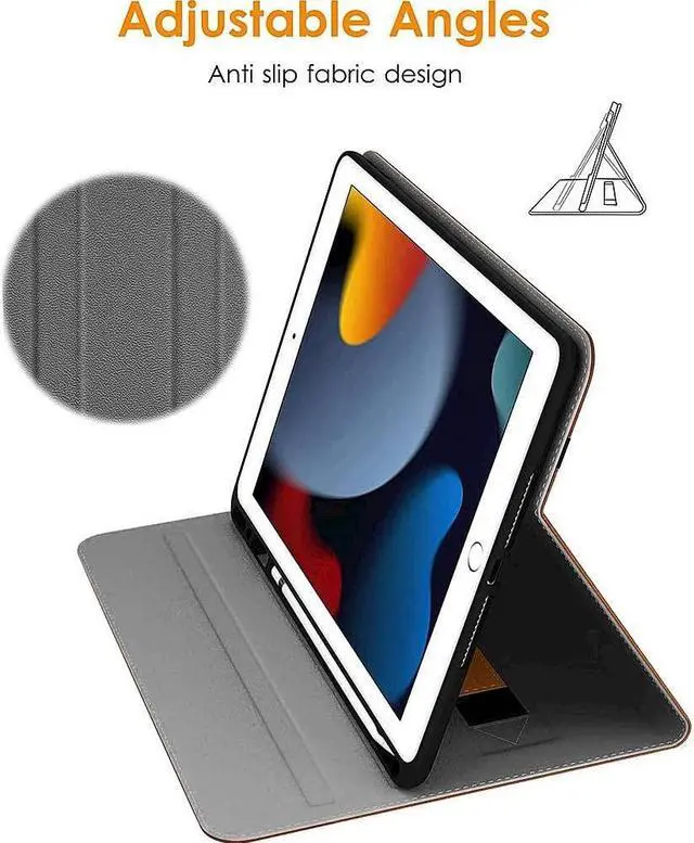 Alt view image 4 of 5 - SaharaCase Multi-Angle Case for Apple iPad 10.2" (9th Generation 2021) [Shockproof Bumper] Built in Pencil Holder Rugged Protection Hand Strap Antislip Leather Kickstand (Brown)