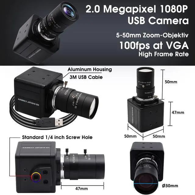 Alt view image 4 of 5 - SVPRO HD USB Camera 1080P with 5-50mm Zoom Lens,10X Optical Zoom USB Web Camera Manual Focus with CMOS OV2710 Sensor,High Speed 100fps/60pfs/30fps Video Camera for PC Computer,Laptop