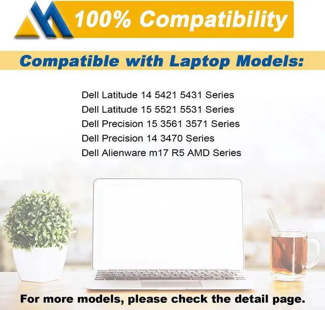 Alt view image 5 of 5 - Mobik 64Wh GRT01 Laptop Battery Replacement for Dell Latitude 15 5521 5531 14 5421 5431 Precision 3470 3561 3571 Alienware m17 R5 AMD Series R05P0 00P3TJ 0P3TJ VXD57 05RGW 9JRV0 15.2V 4000mAh 4-Cells