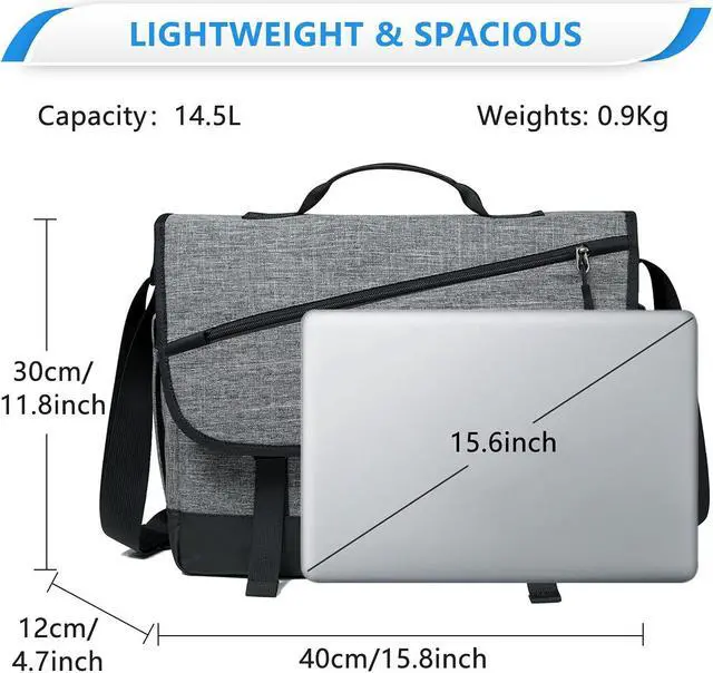 Alt view image 3 of 5 - VASCHY Messenger Bag for Men, Fashion Water Resistant Laptop Satchel Crossbody Shoulder Side Bag Briefcase for Men and Women for Work,Business Gray