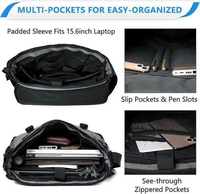 Alt view image 4 of 5 - VASCHY Messenger Bag for Men, Fashion Water Resistant Laptop Satchel Crossbody Shoulder Side Bag Briefcase for Men and Women for Work,Business Gray