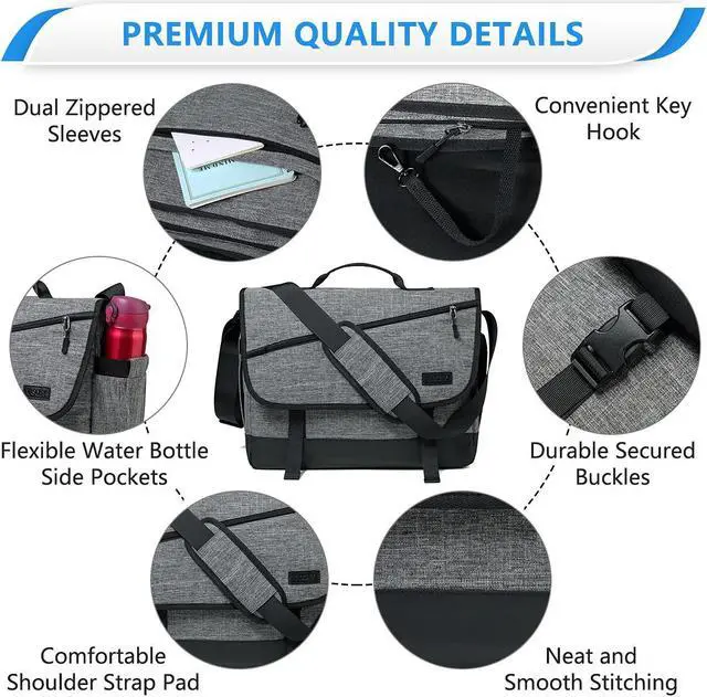 Alt view image 5 of 5 - VASCHY Messenger Bag for Men, Fashion Water Resistant Laptop Satchel Crossbody Shoulder Side Bag Briefcase for Men and Women for Work,Business Gray