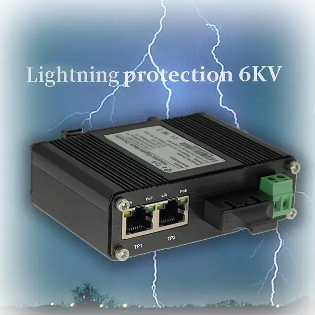 Alt view image 5 of 5 - Mini Industrial 2 Ports Gigabit PoE Media Converter Din Rail Mount Hardened Fiber Media Converter 802.3af/at Optical Converter Single Mode 20km with SC + 2 Rj45 Port 12~48V DC Input