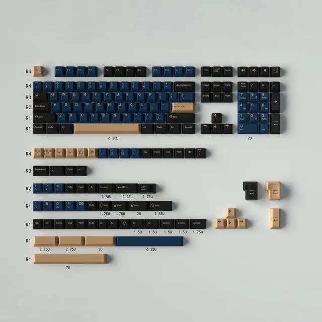 Main image of 172 Keys Double Shot Keycaps Cherry Profile Blue Samurai Keycaps for 61/64/87/104/108 Cherry Mx Switches ISO ANSI Layout Mechanical Keyboard