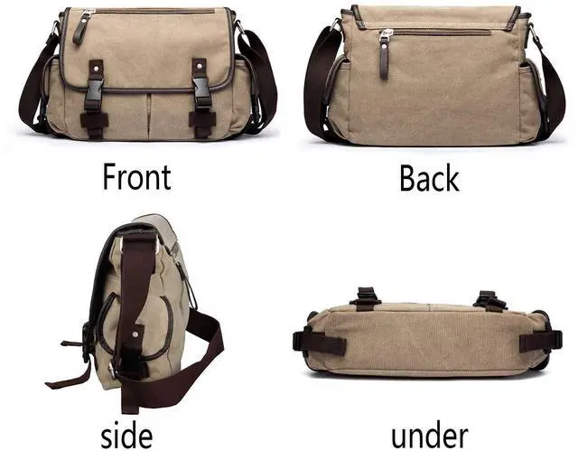 Alt view image 4 of 5 - [Upgraded] Vintage Canvas Messenger Bag 13 15.6 17 inches Large Book Laptop Shoulder Bag Women Men New (Beige, Medium)