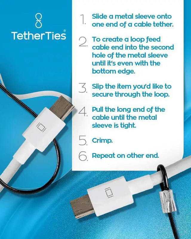 Alt view image 5 of 5 - TetherTies Cable Organization, DIY Tether Kit - Customizable Cable Tethers for Computers, Adapters & Dongles - Easy Self Installation Tether Cables with Free Crimping Tool (White 60 Pk, 12 inch)
