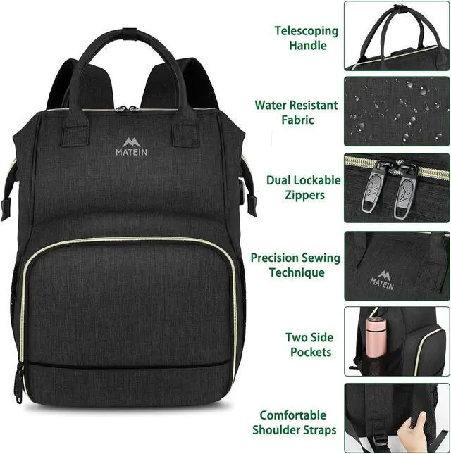 Alt view image 5 of 5 - MATEIN Lunch Backpack for Women, Insulated Cooler Backpack Lunch Bag with USB Charging Port for Men, 15.6 Inch Leakproof Laptop College Tote Work Bag Teacher Nurse Picnic Office Commuter Travel, Black