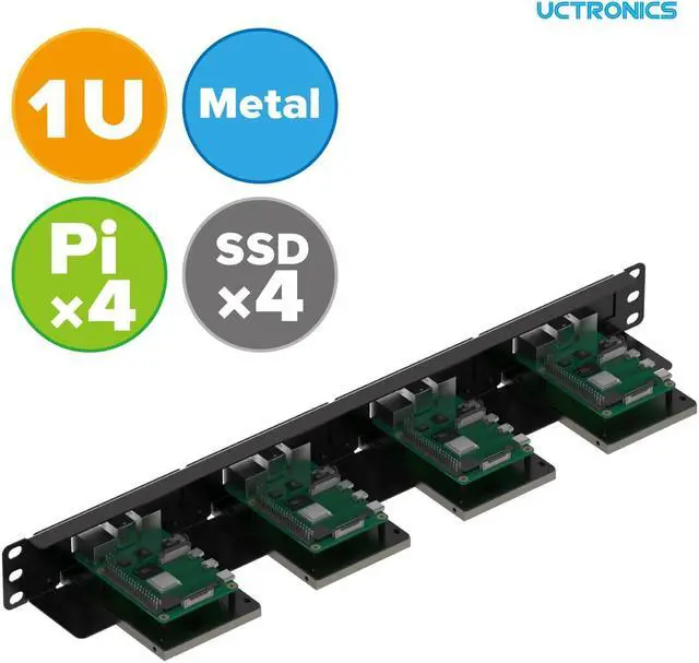 Alt view image 3 of 5 - UCTRONICS 19 1U Rack Mount for Raspberry Pi with SSD Mounting Brackets, Thumbscrews Front Removable Bracket Supports Up to 4 Raspberry Pi 5, 3B/3B+, 4B and 4 SSDs, Option SD Card Adapter