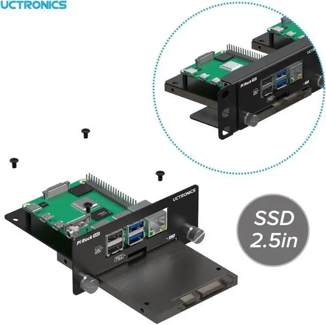 Alt view image 4 of 5 - UCTRONICS 19 1U Rack Mount for Raspberry Pi with SSD Mounting Brackets, Thumbscrews Front Removable Bracket Supports Up to 4 Raspberry Pi 5, 3B/3B+, 4B and 4 SSDs, Option SD Card Adapter