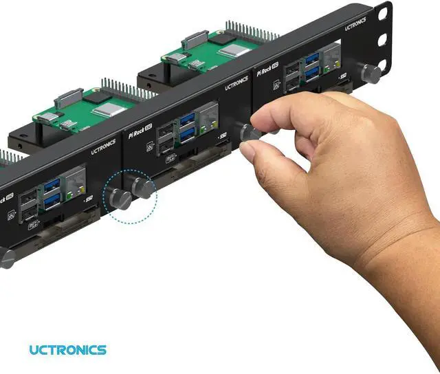 Alt view image 5 of 5 - UCTRONICS 19 1U Rack Mount for Raspberry Pi with SSD Mounting Brackets, Thumbscrews Front Removable Bracket Supports Up to 4 Raspberry Pi 5, 3B/3B+, 4B and 4 SSDs, Option SD Card Adapter