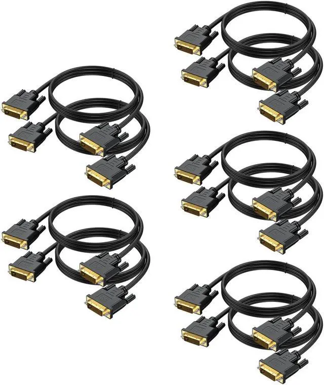 Main image of URELEGAN 6 Feet DVI to DVI-D 24+1 Cable 10-Pack, Male to Male, Black, High Speed, Supports 1080P Full HD, Compatible with HDTV, Gaming, Monitor, Projector
