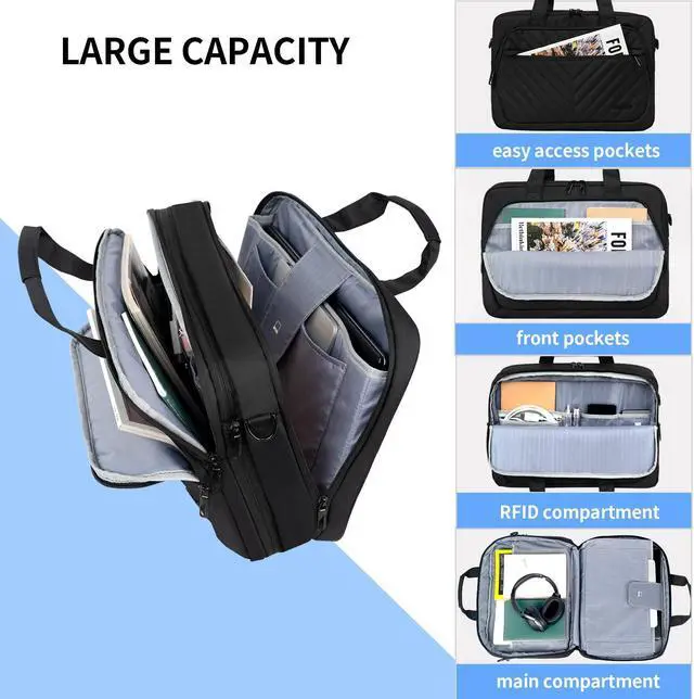 Alt view image 5 of 5 - VANKEAN Laptop Briefcase for Women Men Fashion, TSA Friendly Expandable 17 Inch Laptop Bag, Waterproof Computer Bag with RFID Pocket, Work Bag for Women Messenger Bags, Business/Travel/College, Black