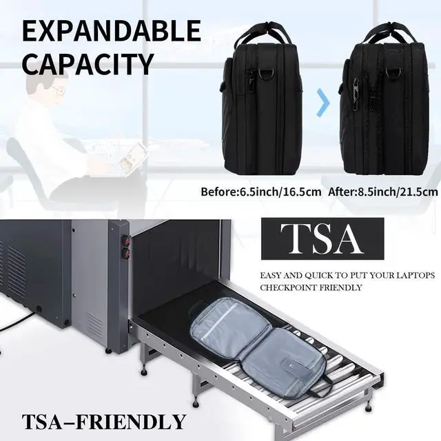 Alt view image 3 of 5 - VANKEAN Laptop Briefcase for Women Men Fashion, TSA Friendly Expandable 17 Inch Laptop Bag, Waterproof Computer Bag with RFID Pocket, Work Bag for Women Messenger Bags, Business/Travel/College, Black