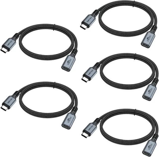 Main image of Type C Extension Cable 6FT 5-Pack, USB C Male to Female 100W Fast Charging Cables, 10Gbps Data, USBC Monitor Extender Cord 4K@60Hz Video, USB 3.2 Gen 2 for Laptop,Tablet,Phone,Car,USB C Hub,SD Card