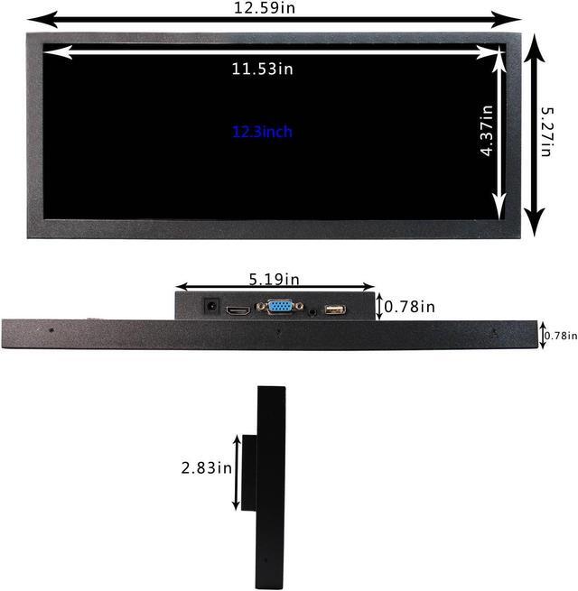 Alt view image 2 of 5 - VSDISPLAY 12.3 inch 12.3'' 1920x720 600nit IPS Portable LCD Monitor VS123ZJ01A,with USB VGA Video Port,Dual Speakers, as DIY Stretched Bar Display