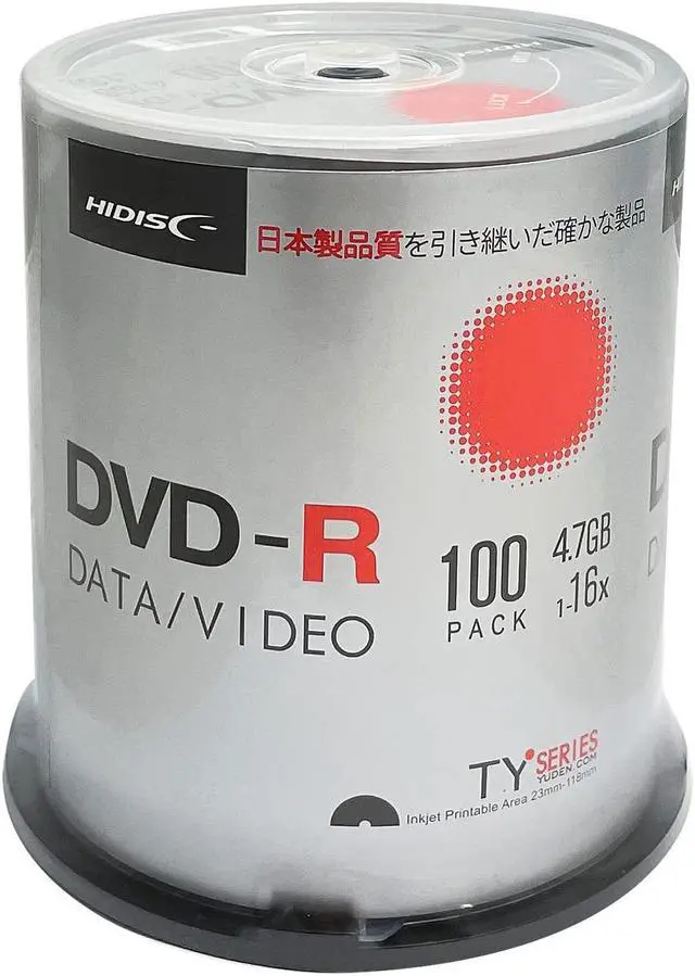 Main image of HIDISC TY Series DVD-R 16X 4.7GB White Inkjet Hub Printable DVD-R - 100 Cake Box