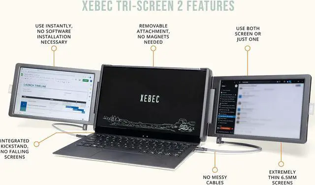 Alt view image 3 of 5 - Xebec Tri-Screen 2 | Portable Attachable Monitor for Laptop | Full HD Plug & Play, Compatible with Mac, PC, 1920x1200 | Tri Screen for Laptop with Instant Setup